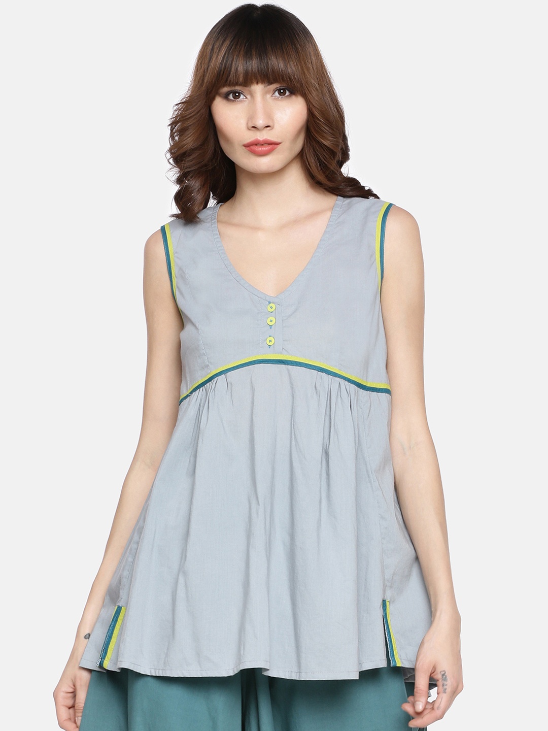 

GRASS by Gitika Goyal Women Blue Solid Tunic