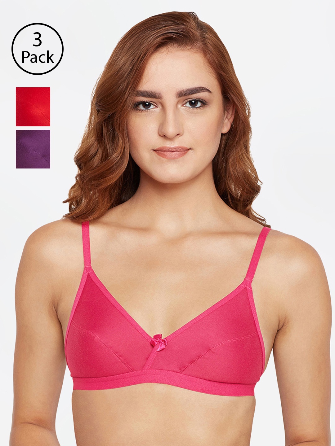 

Bodycare Pack Of 3 Assorted Solid Non-Wired Non Padded Everyday Bra