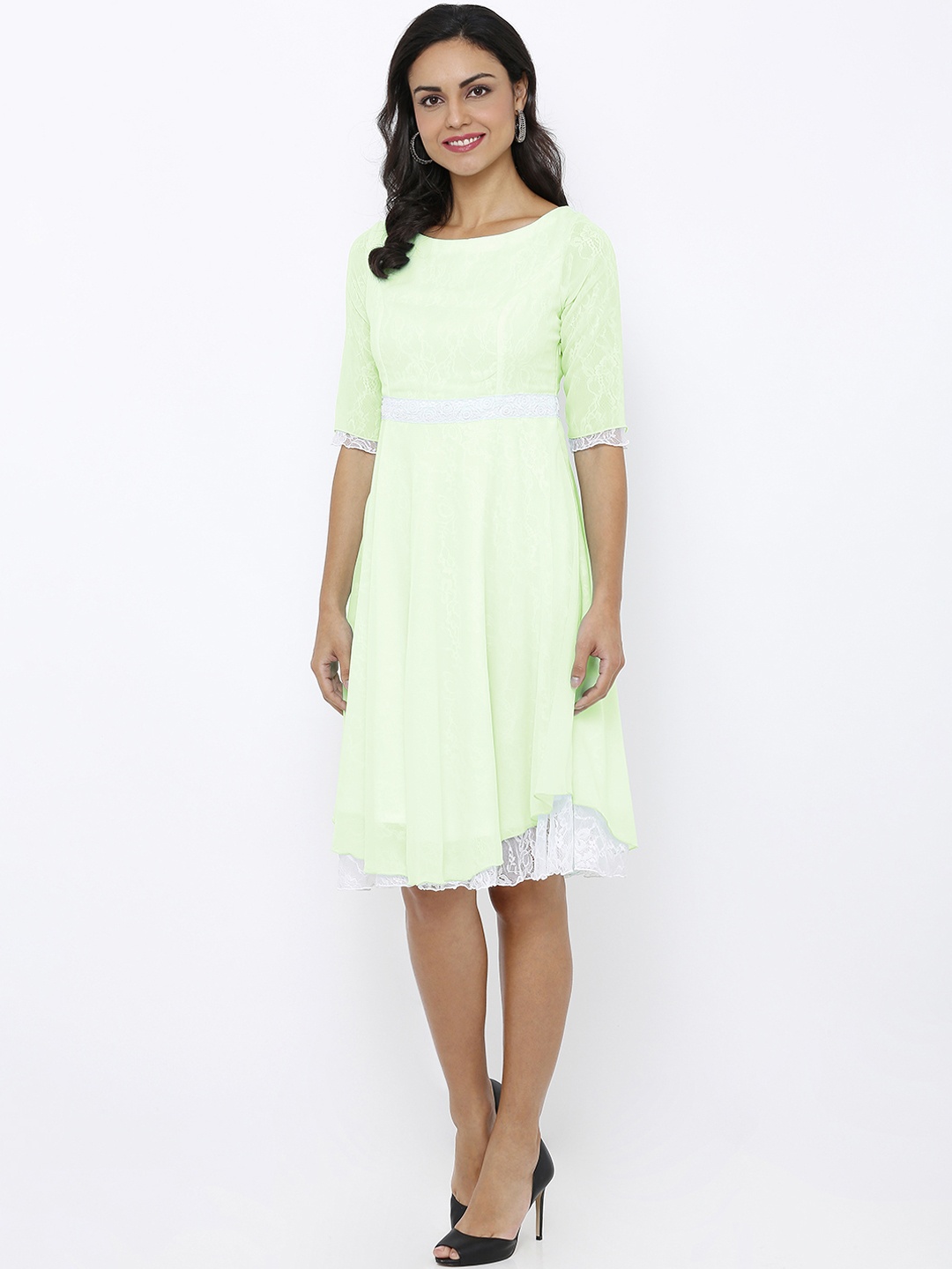 

Soie Women Green Self Design Fit and Flare Dress