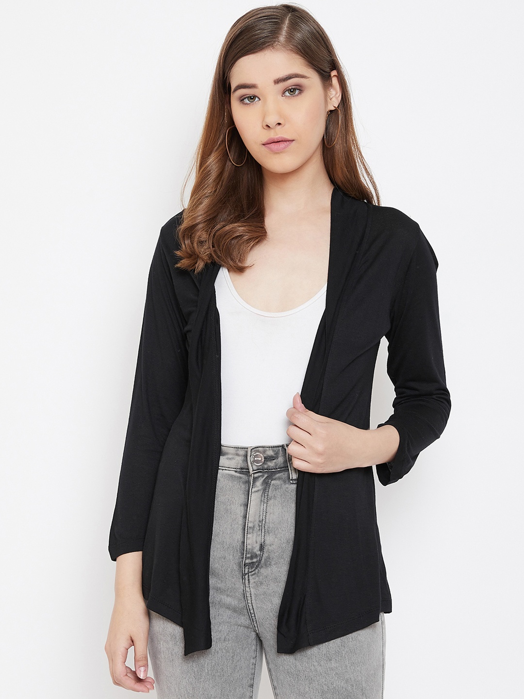

Rute Women Black Solid Open Front Shrug