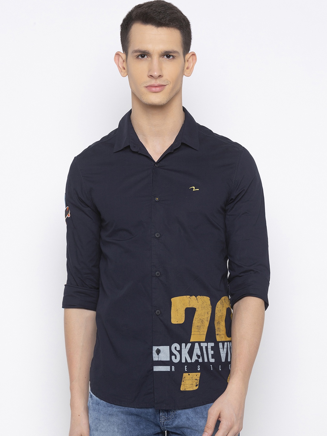 

SPYKAR Men Navy Blue Slim Fit Printed Casual Shirt