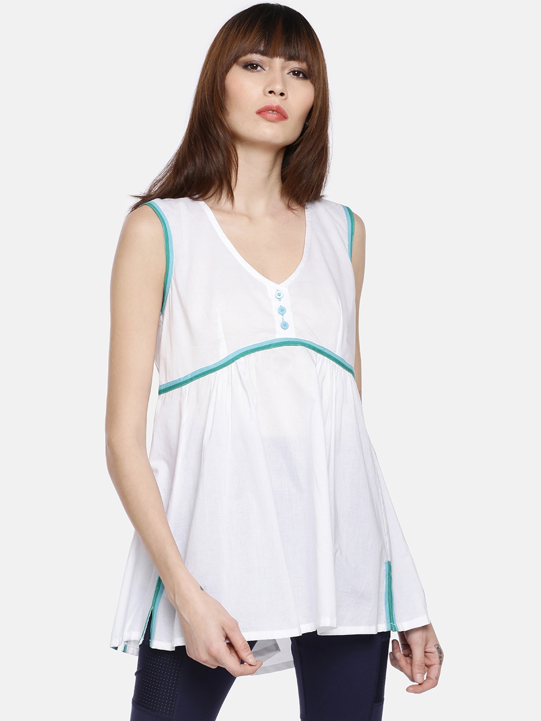 

GRASS by Gitika Goyal Women White Solid Tunic