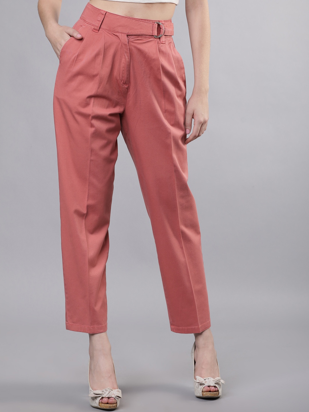 

Tokyo Talkies Women Pink Straight Fit Solid Peg Trousers