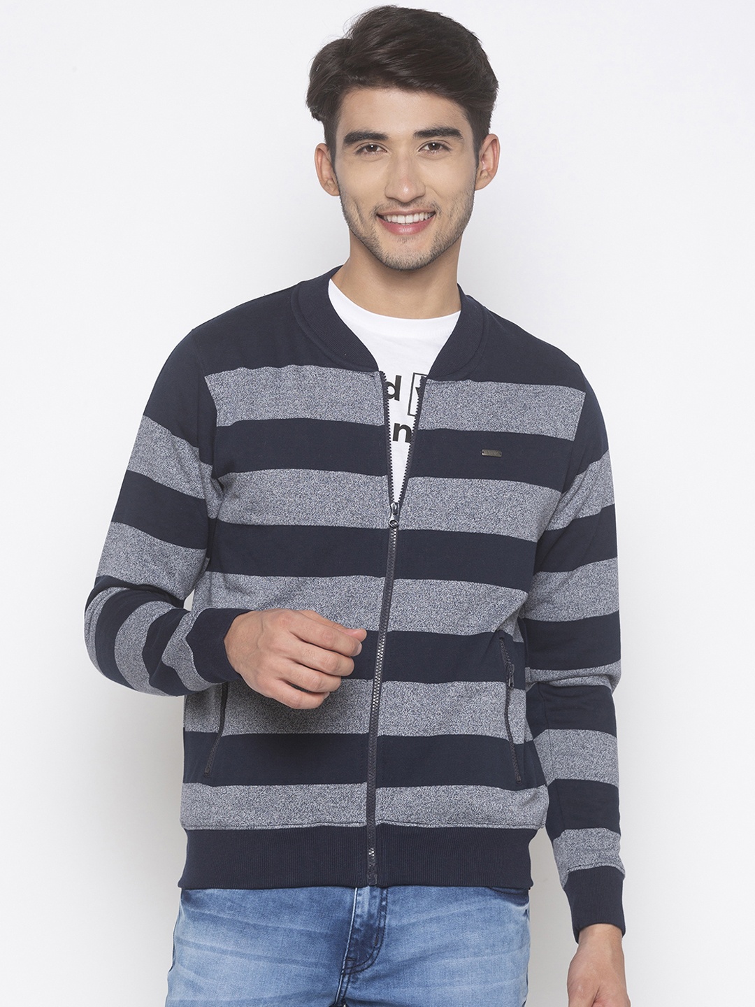 

Globus Men Navy Blue Striped Bomber