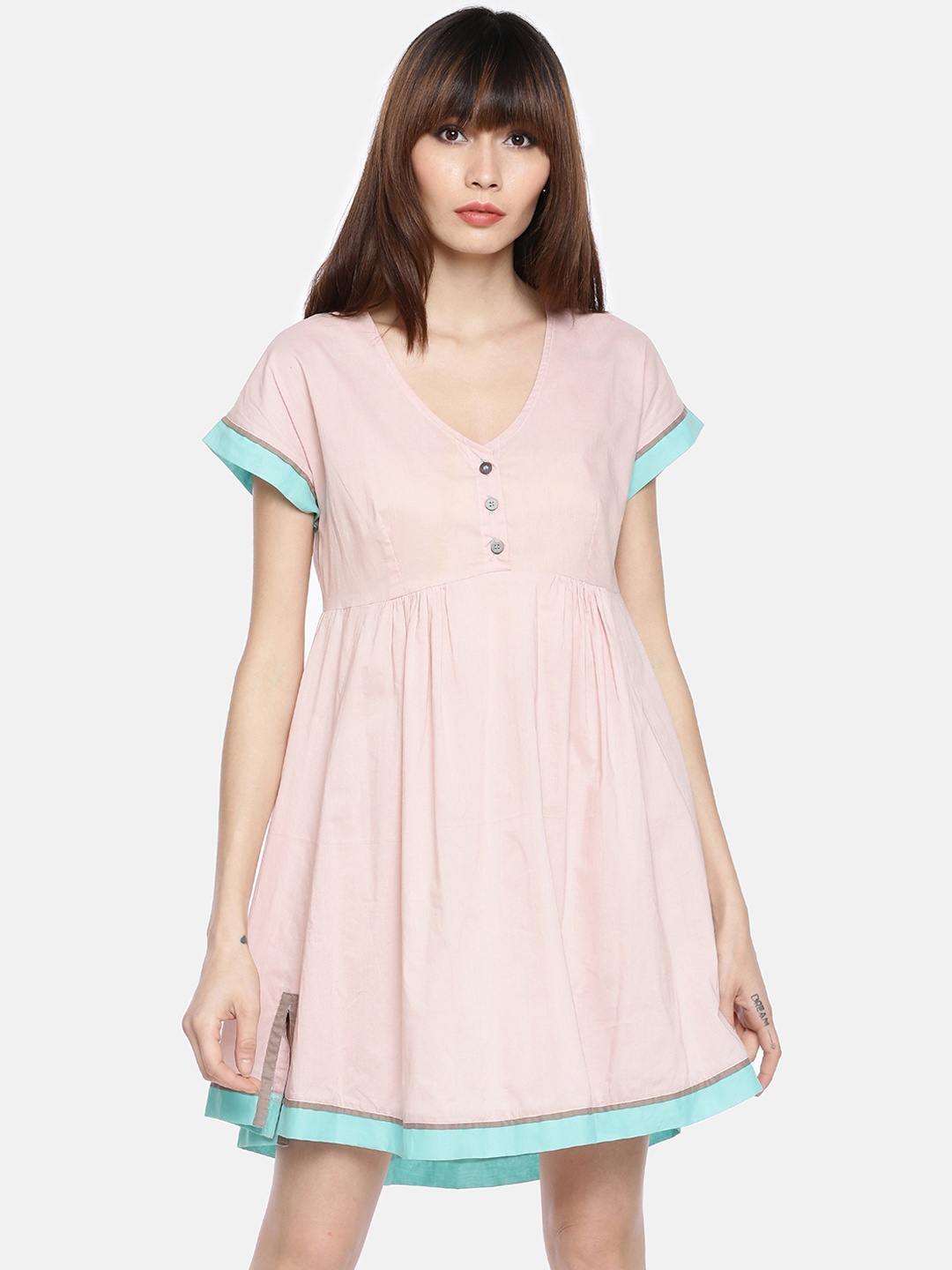 

GRASS by Gitika Goyal Women Pink Solid Fit and Flare Dress