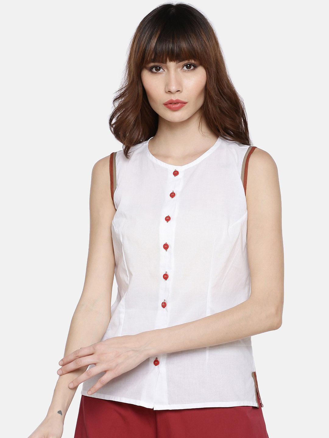 

GRASS by Gitika Goyal Women White Solid Pure Cotton Top