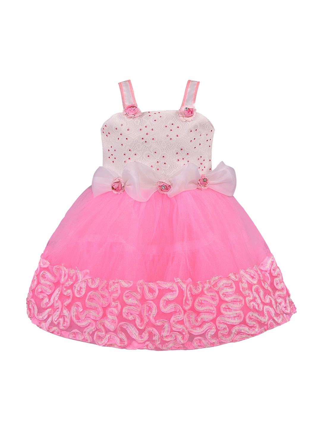 

Wish Karo Girls Pink & White Self Design Fit and Flare Dress