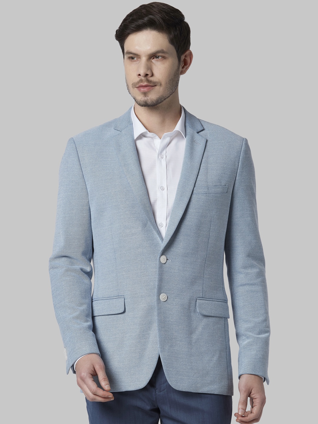 

Park Avenue Men Blue Solid Single-Breasted Formal Blazer