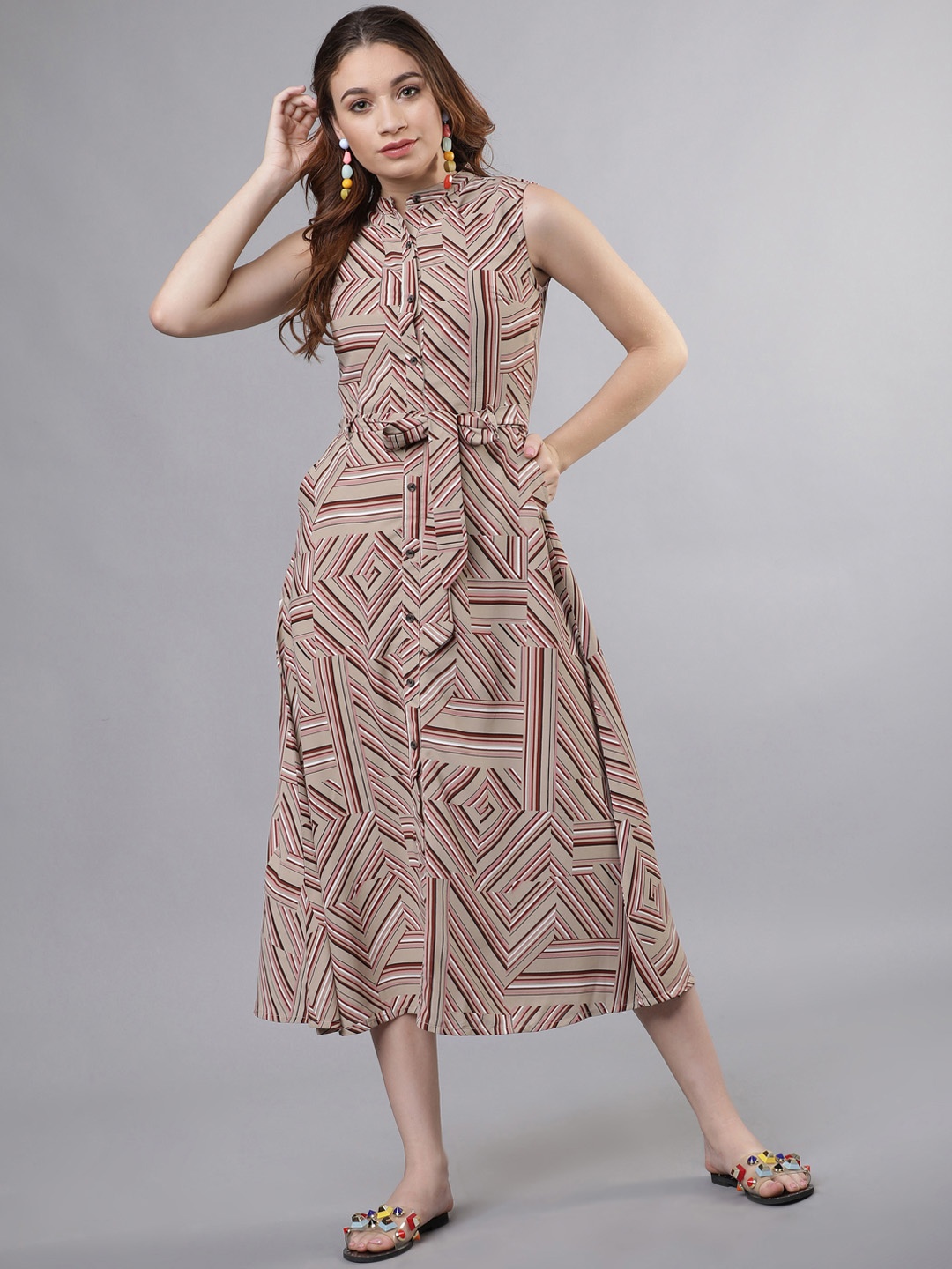

Tokyo Talkies Women Pink & Brown Printed Shirt Dress