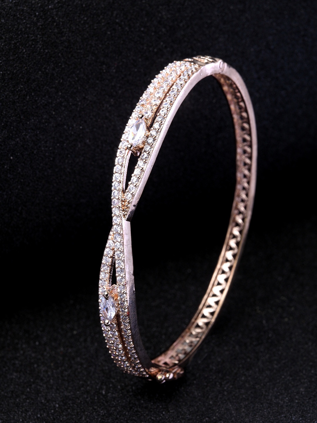 

Bhana Fashion Rose Gold-Plated American Diamond Handcrafted Bangle-Style Bracelet