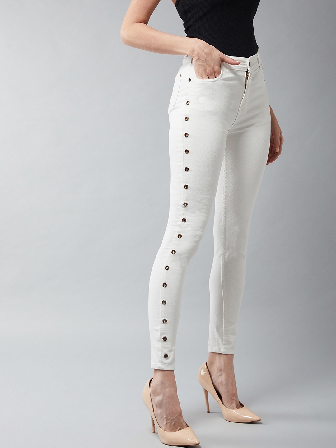 

DOLCE CRUDO Women White Skinny Fit High-Rise Clean Look Stretchable Jeans