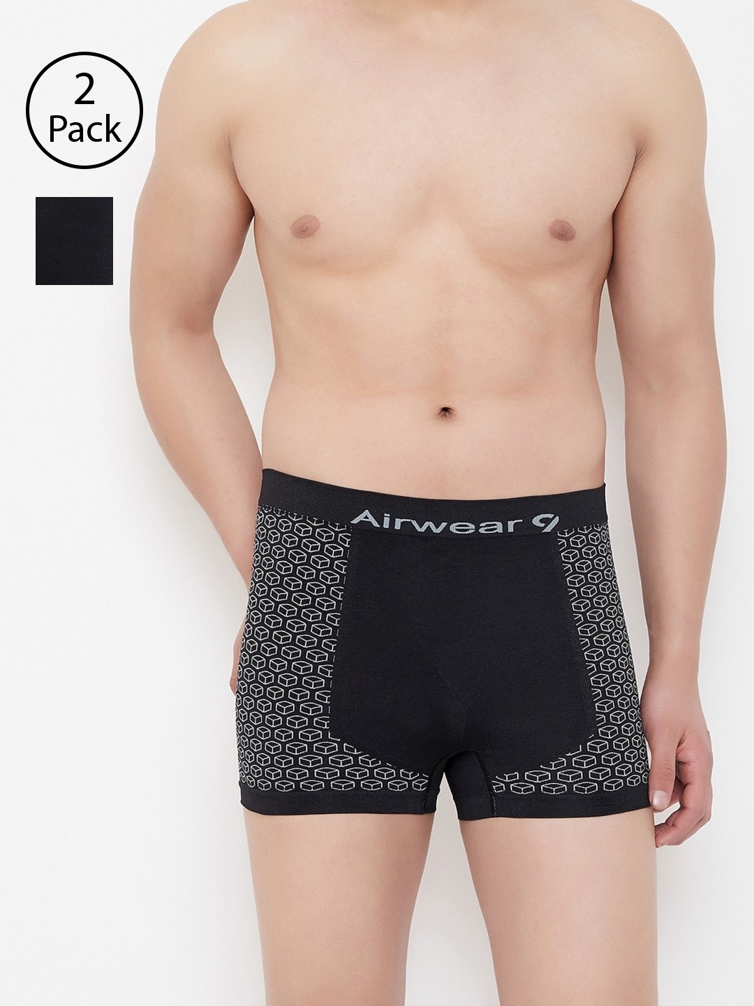 

C9 AIRWEAR Men Pack of 2 Assorted Seamless Briefs & Trunks P503BLK_P603BLK, Black