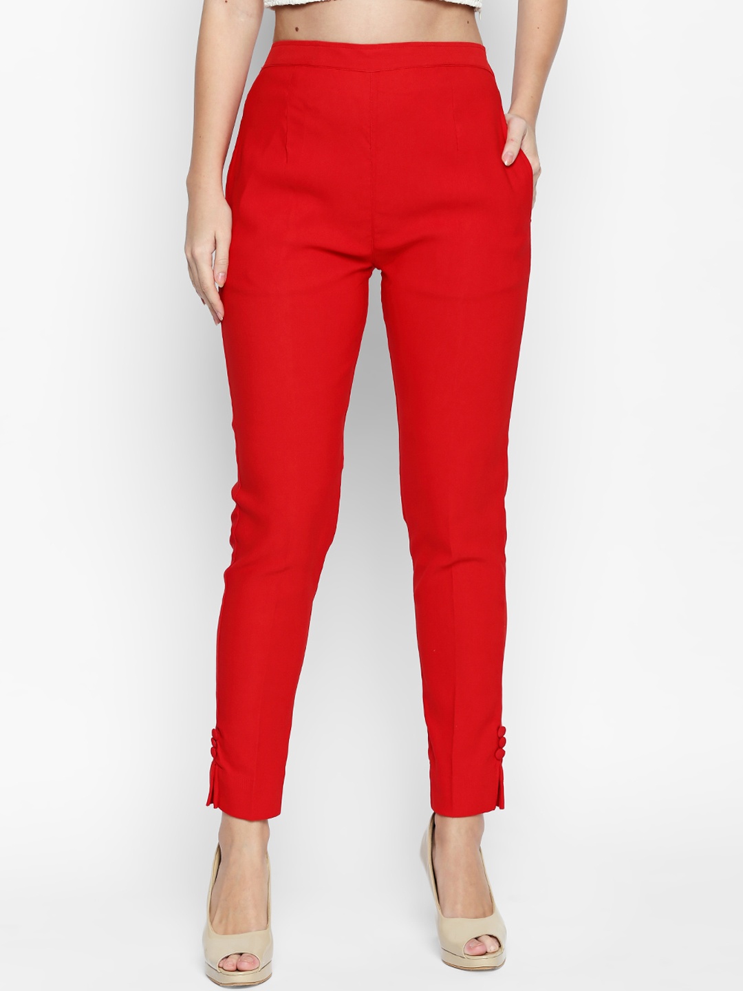 

Ishin Women Red Regular Fit Solid Trousers