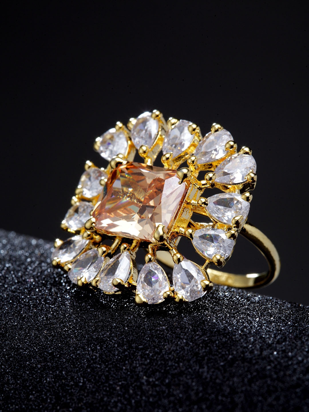 

Bhana Fashion Gold-Plated & Yellow American Diamond Studded Handcrafted Finger Ring