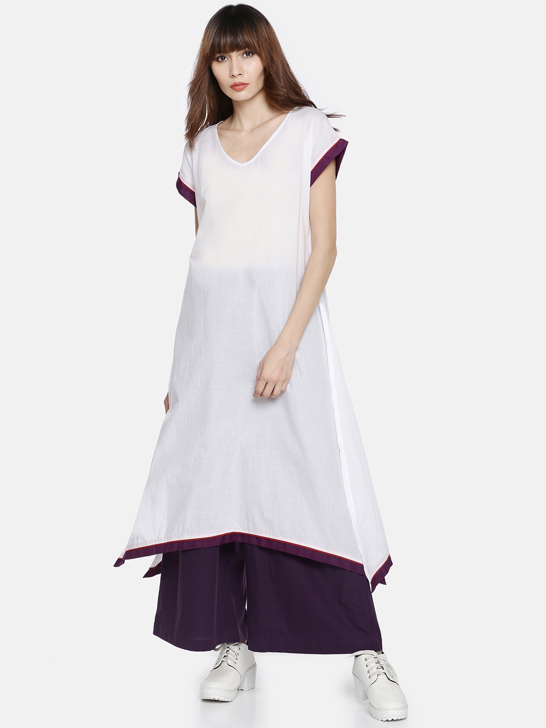 

GRASS by Gitika Goyal Women White Solid Straight Kurta