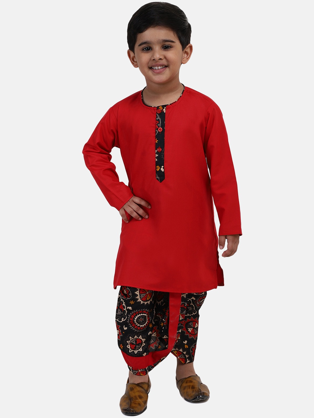 

BownBee Boys Red Solid Kurta with Dhoti Pants