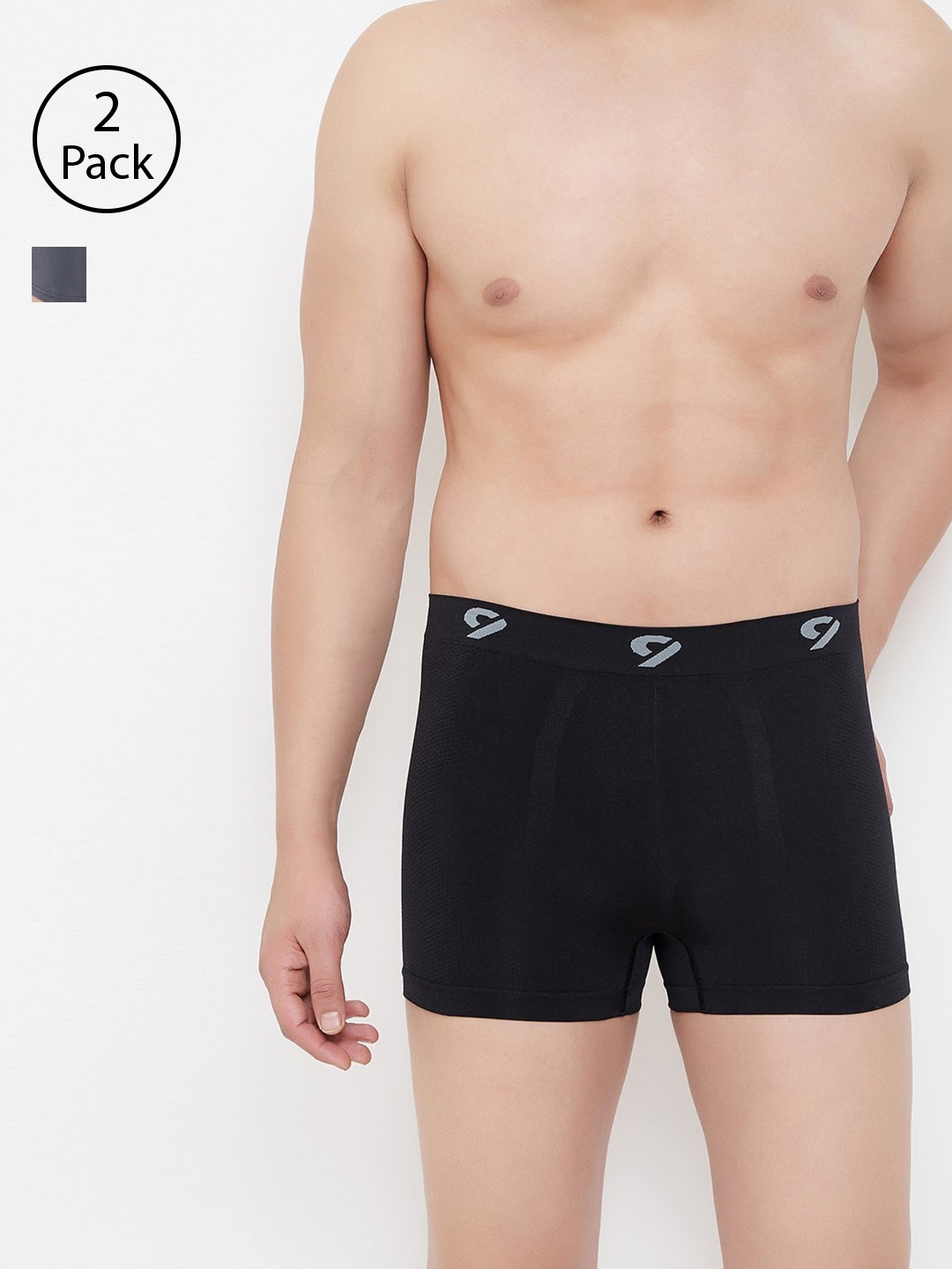 

C9 AIRWEAR Men Pack of 2 Solid Seamless Trunks P601BLK_P602CHRCL, Black
