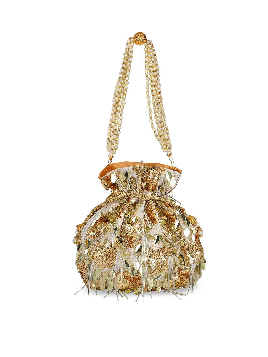

Anekaant White & Gold-Toned Embellished Tasselled Clutch