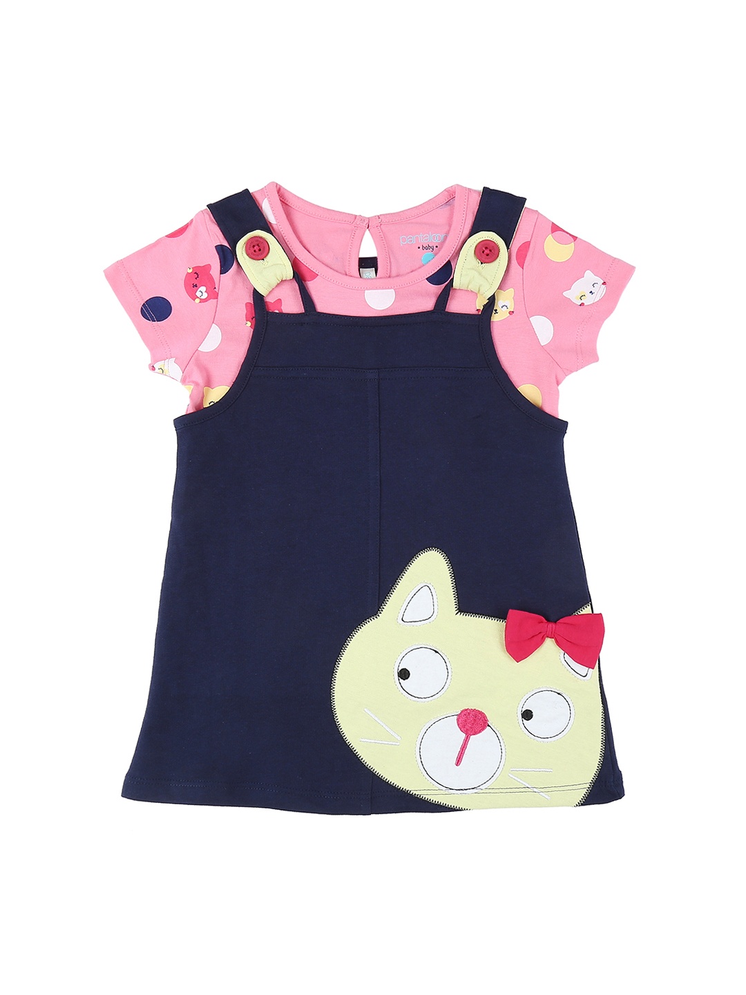 Chirpie Pie by Pantaloons Girls Navy Blue Printed Pinafore Dress