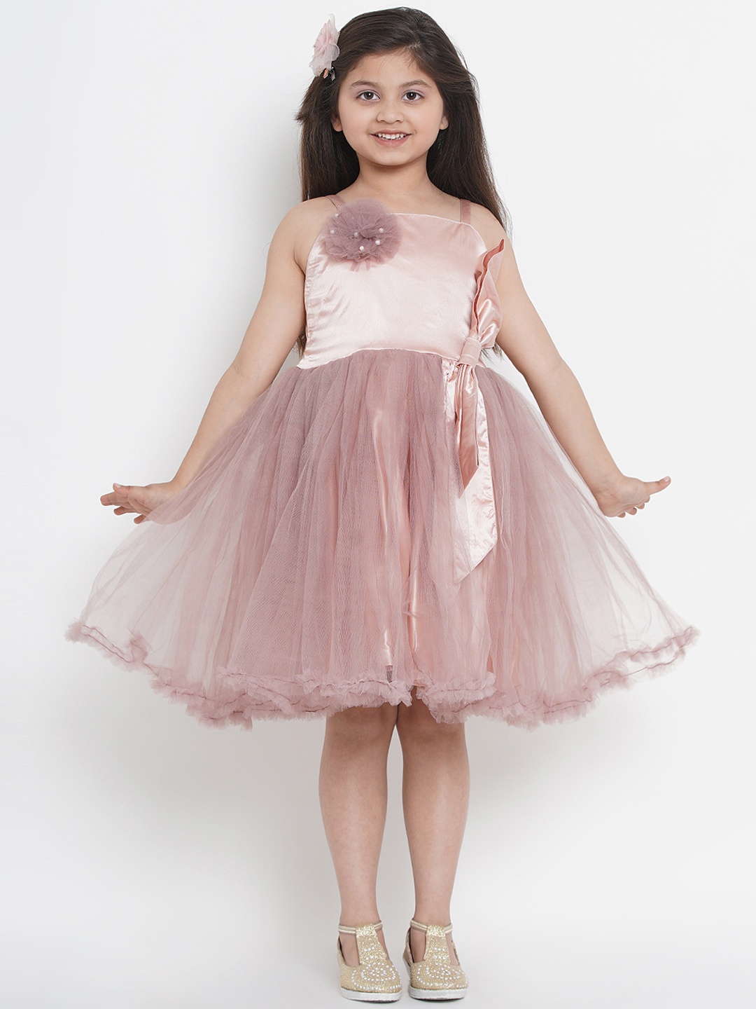 

Bitiya by Bhama Girls Peach-Coloured Colourblocked Fit and Flare Dress