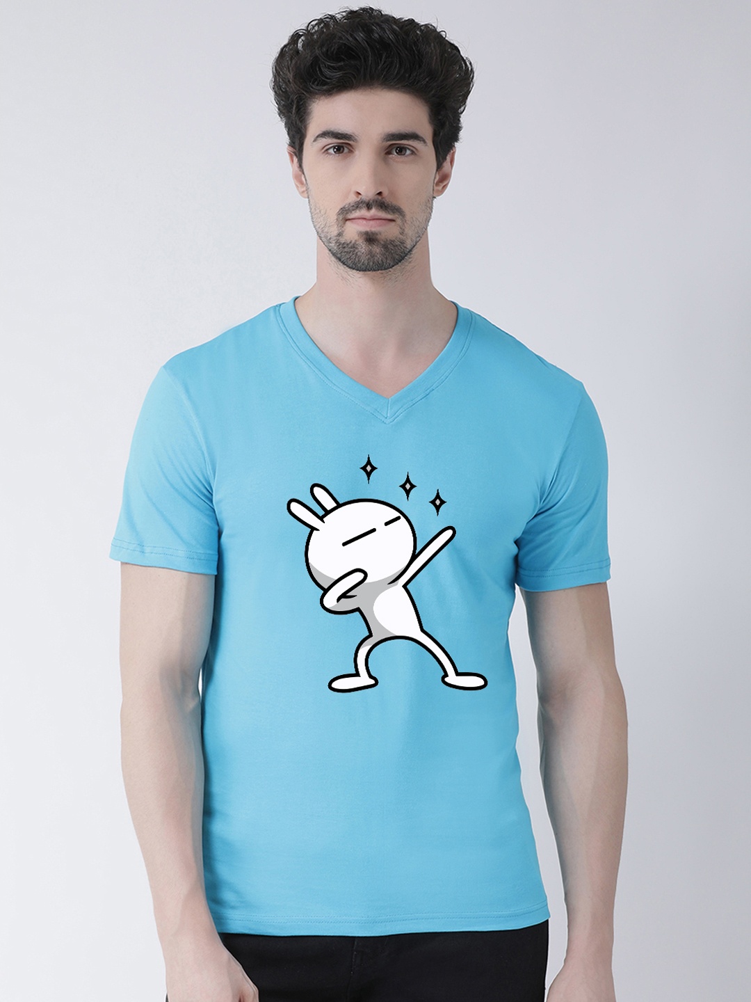 

Friskers Men Turquoise Blue & White Printed V-Neck T-shirt
