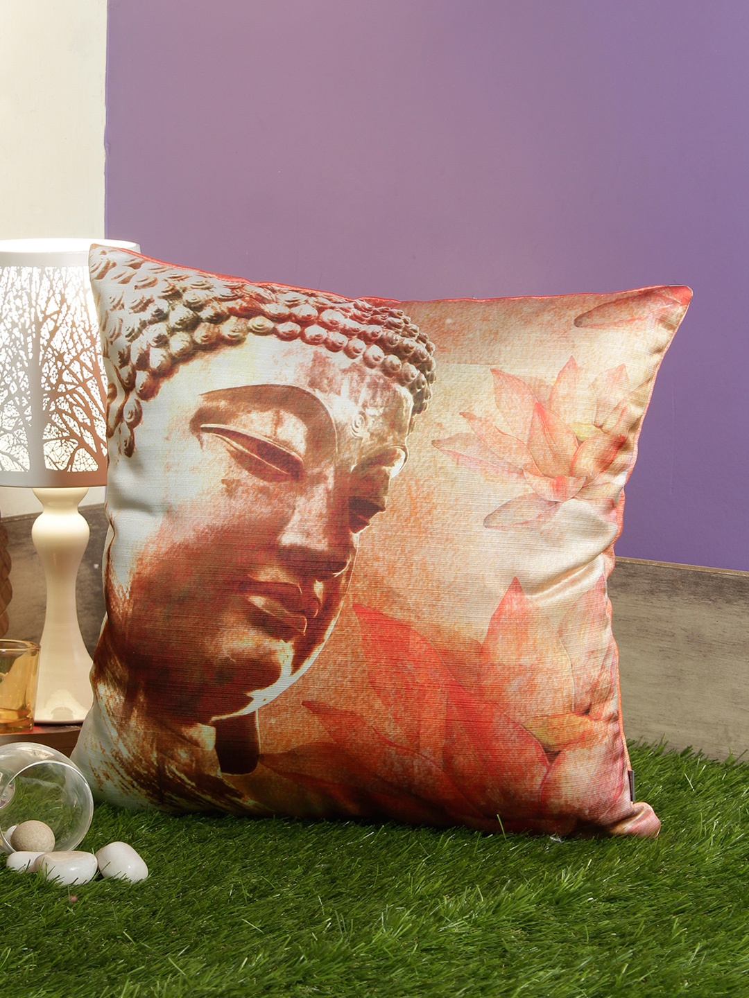 

HomeTown Orange Single Abstract Square Cushion Cover