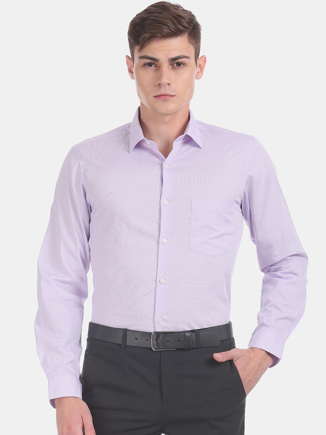 

Excalibur Men Lavender Regular Fit Checked Formal Shirt