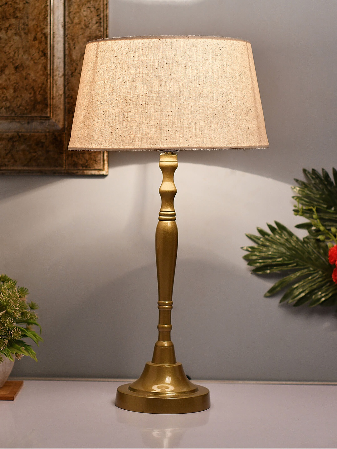 

Homesake Gold-Toned & Off-White Solid Handcrafted Table Lamp