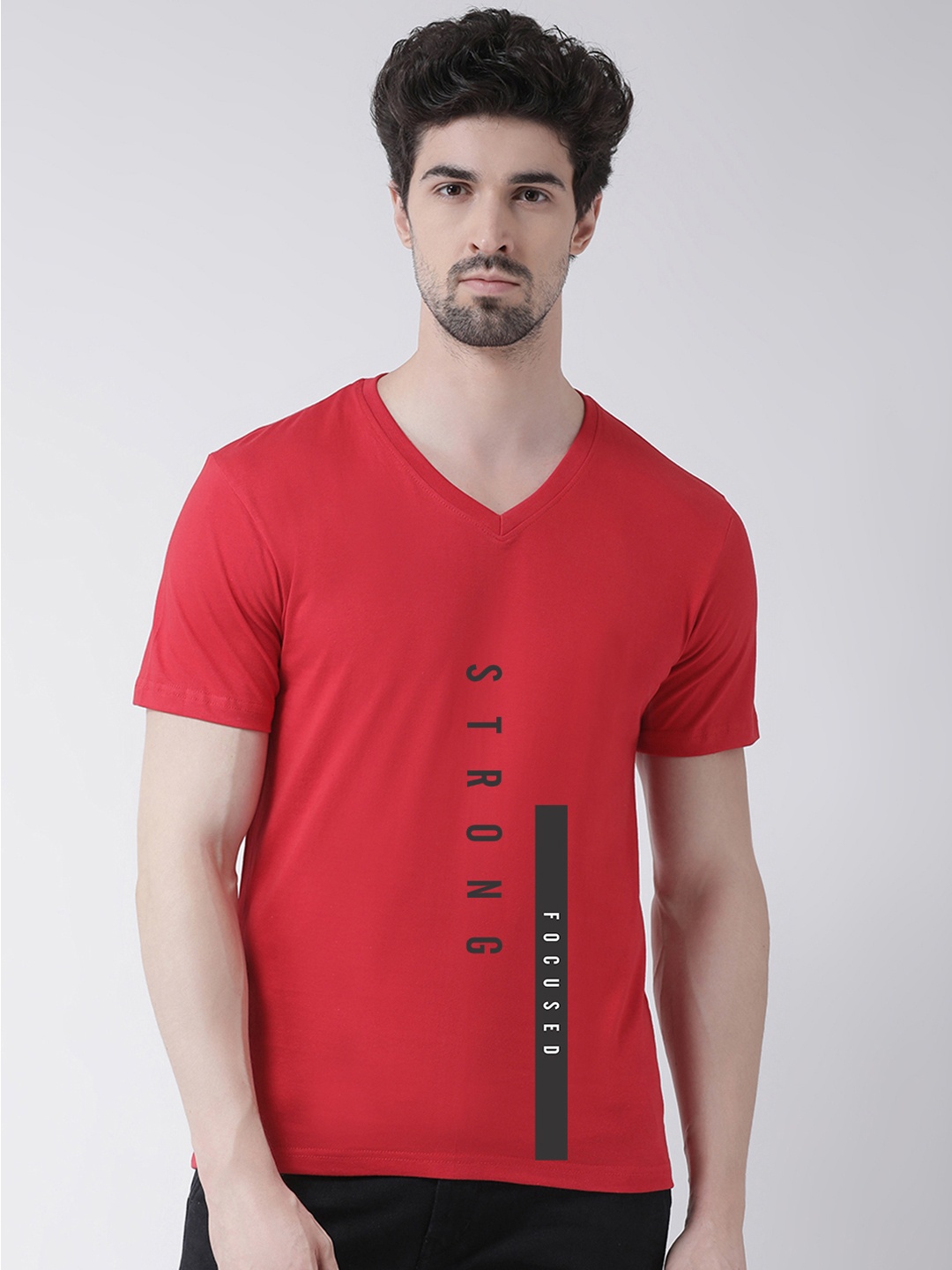 

Friskers Men Red Printed V-Neck T-shirt