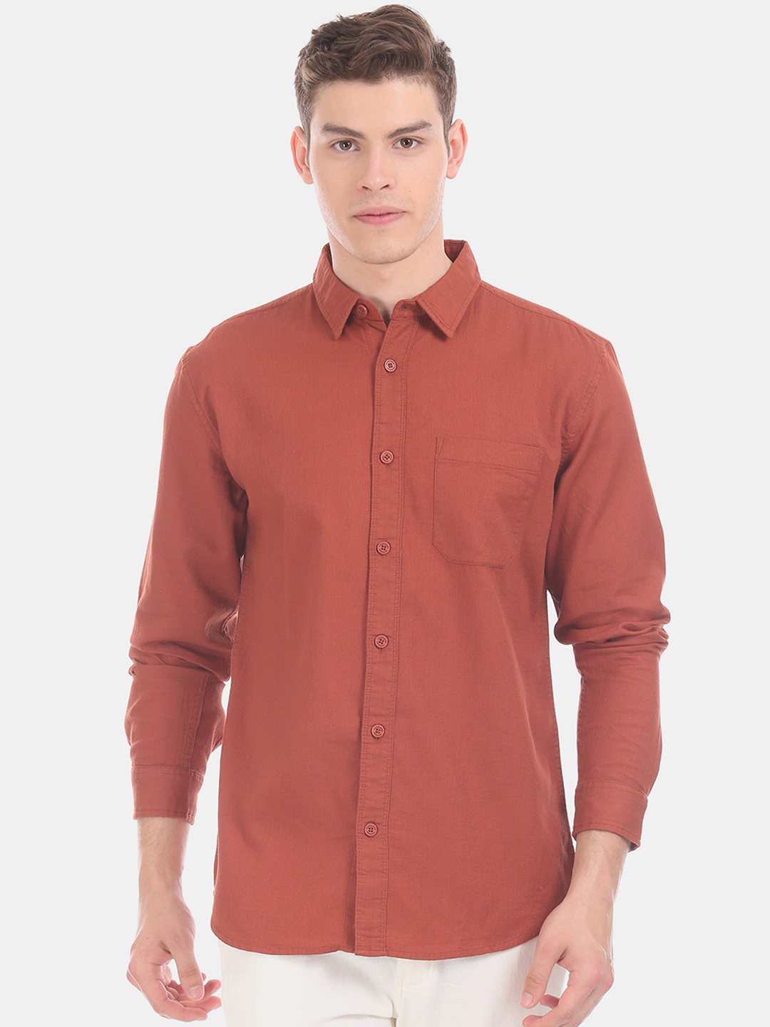 

Cherokee Men Rust Orange Regular Fit Solid Casual Shirt