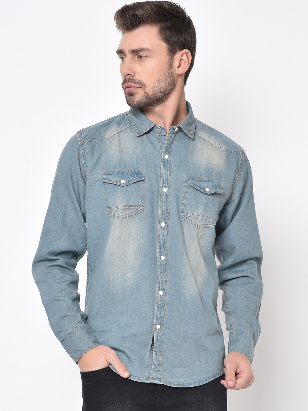 

Duke Men Blue Slim Fit Faded Denim Casual Shirt