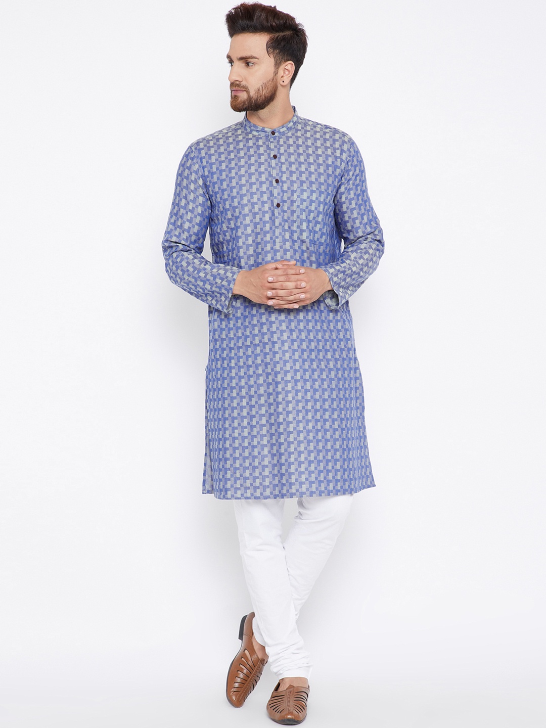 

even Men Blue Printed Straight Kurta