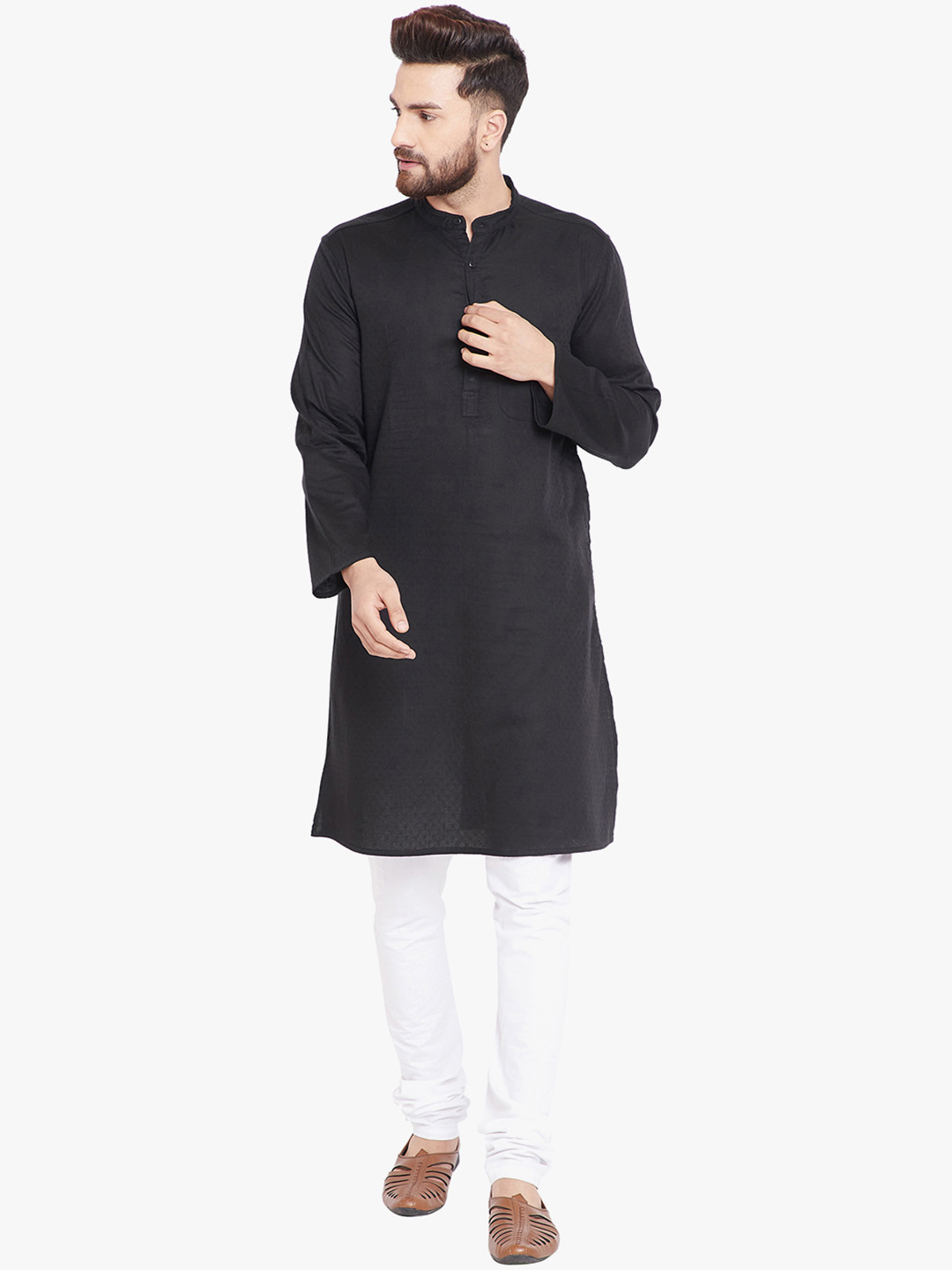 

even Men Black Solid Straight Kurta