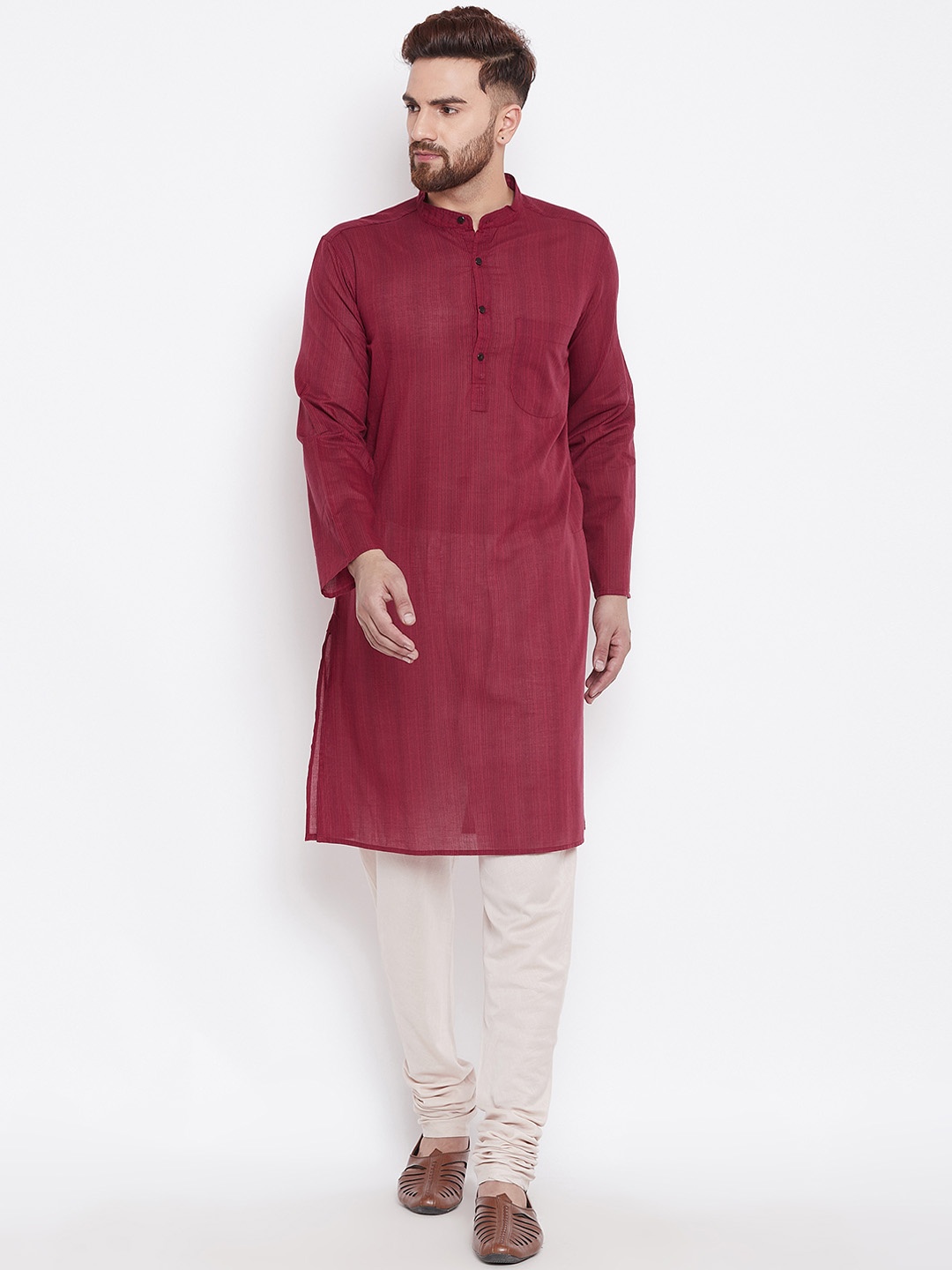 

even Men Maroon Solid Straight Kurta
