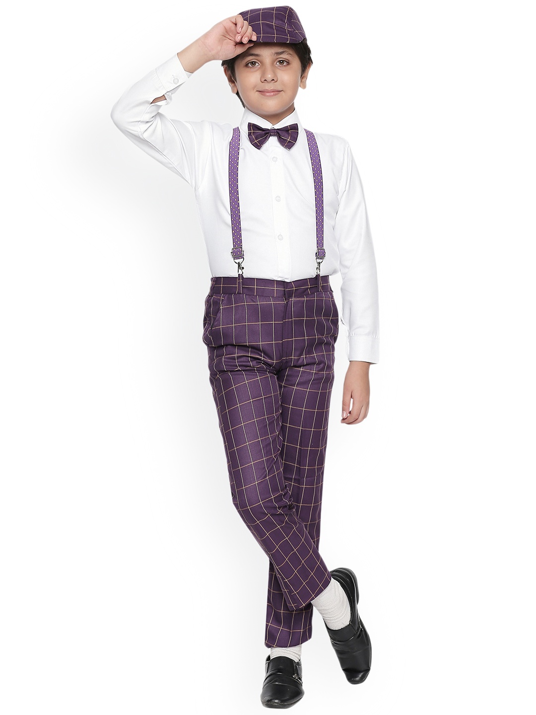 Jeetethnics Boys Purple & White Solid Shirt with Trousers