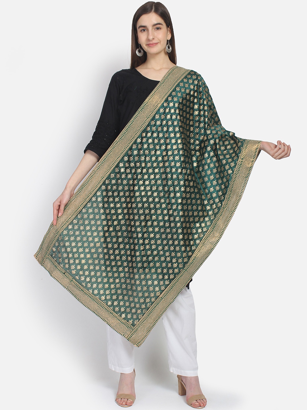 

amraoo Green & Gold-Coloured Printed Dupatta