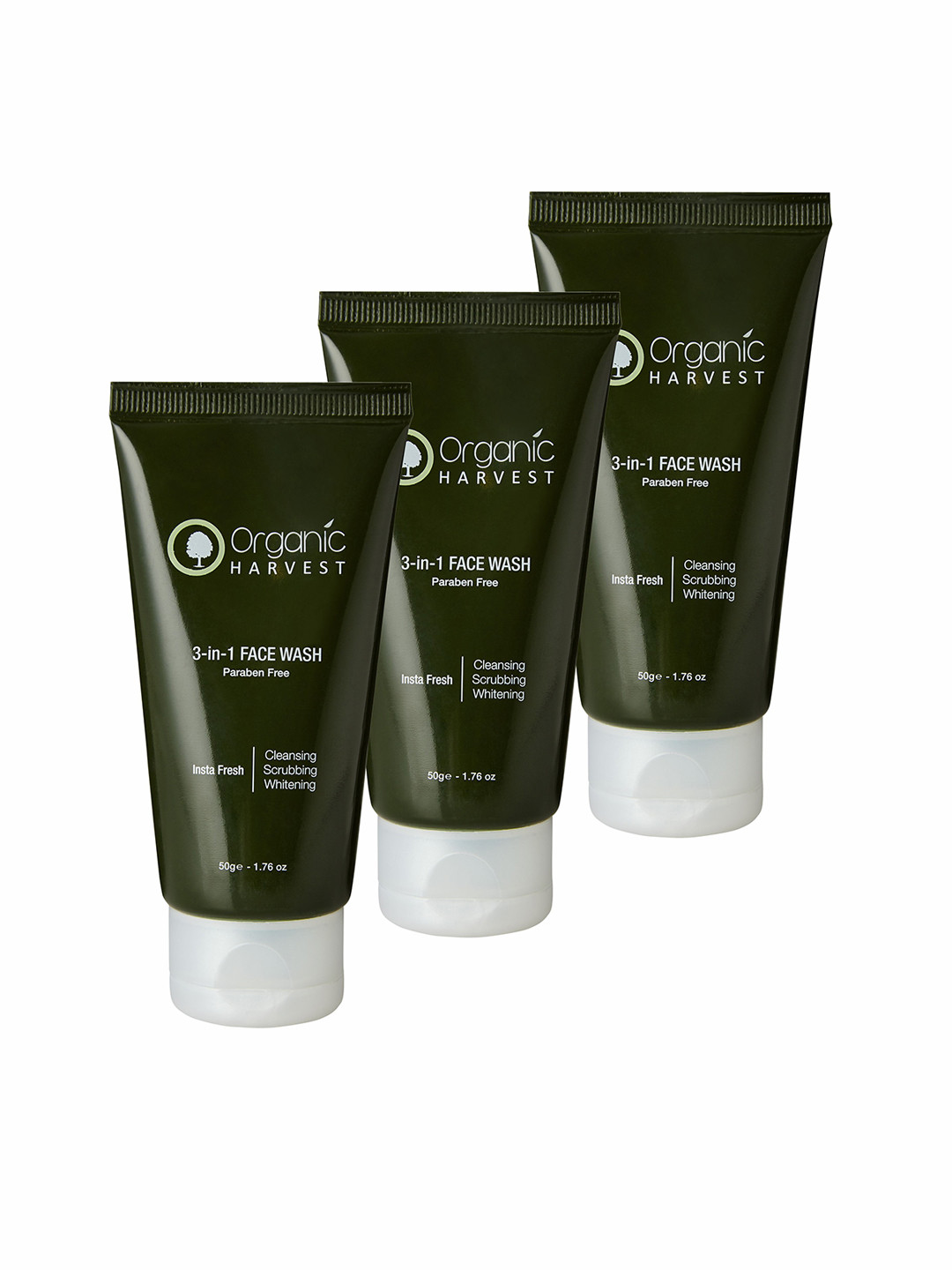 

Organic Harvest Pack of 3 3-in-1 Face Wash, 50 gm, Green