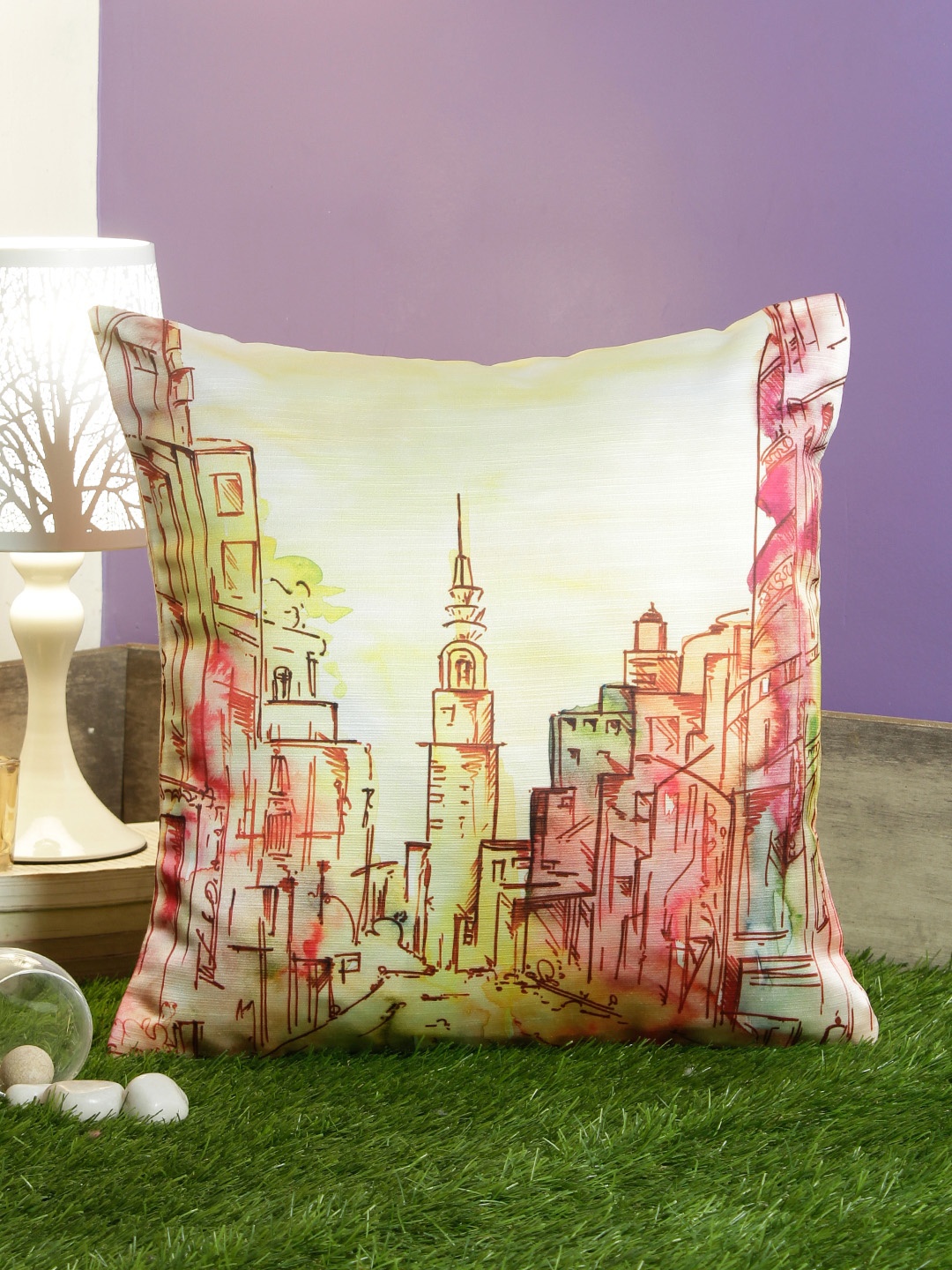 

HomeTown Multicoloured Single Abstract Square Cushion Cover, Multi