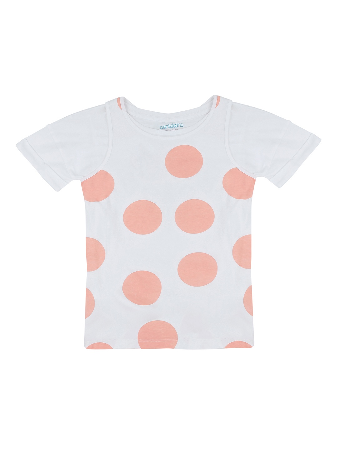 

Pantaloons Junior Girls White Printed Round Neck Pure Cotton T-shirt With Top