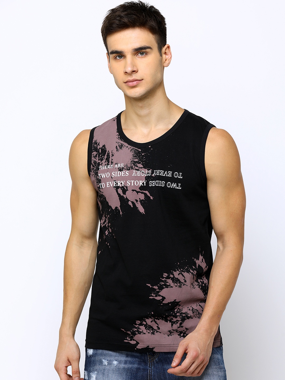 

Maniac Men Black Purple Printed Round Neck Pure Cotton T-shirt