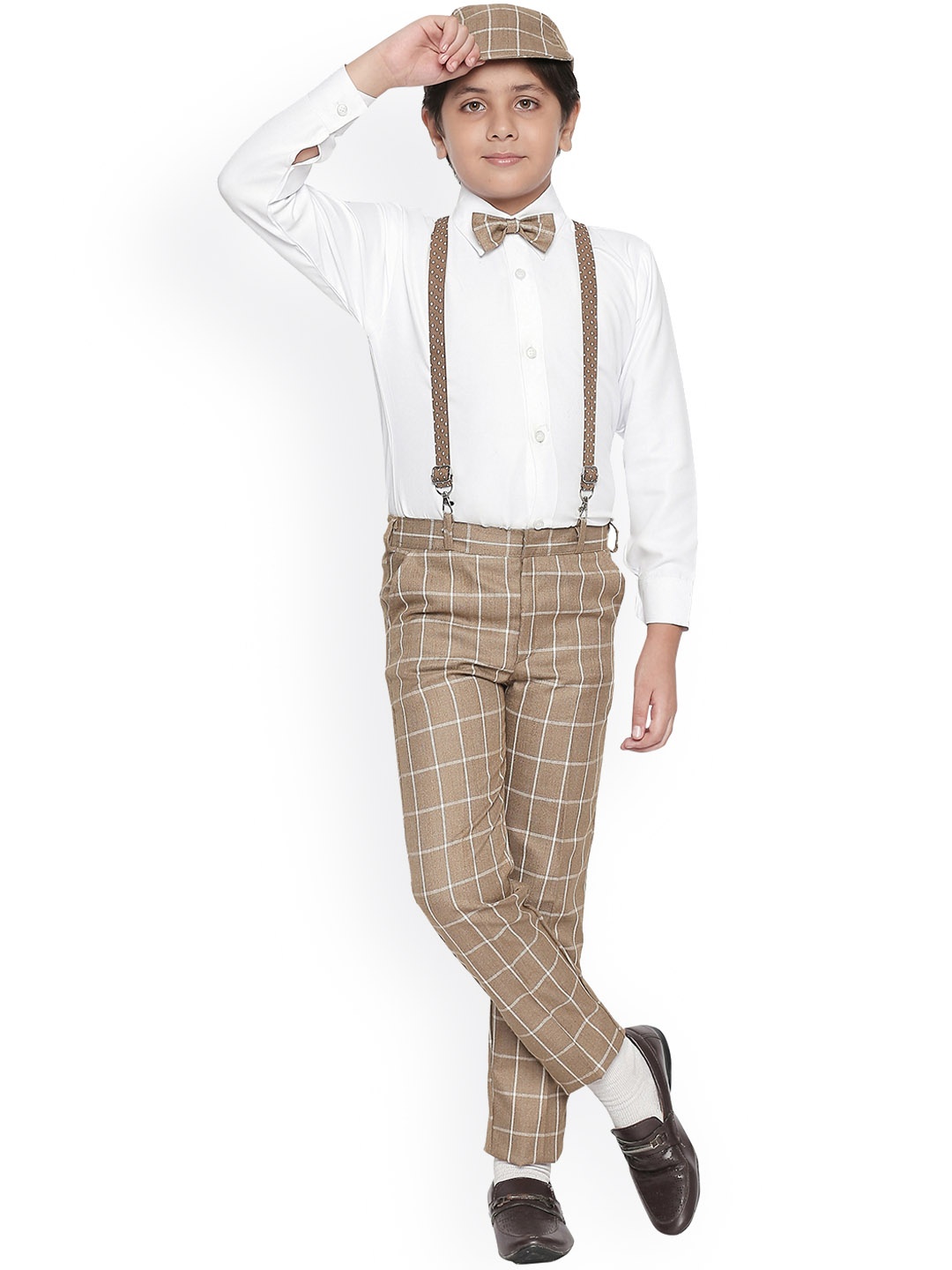 

Jeetethnics Boys Khaki & White Solid Shirt with Trousers