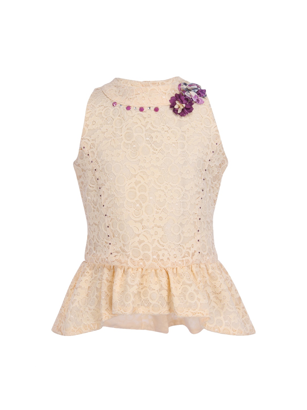 

CUTECUMBER Girls Cream-Coloured Self Design Peplum Top