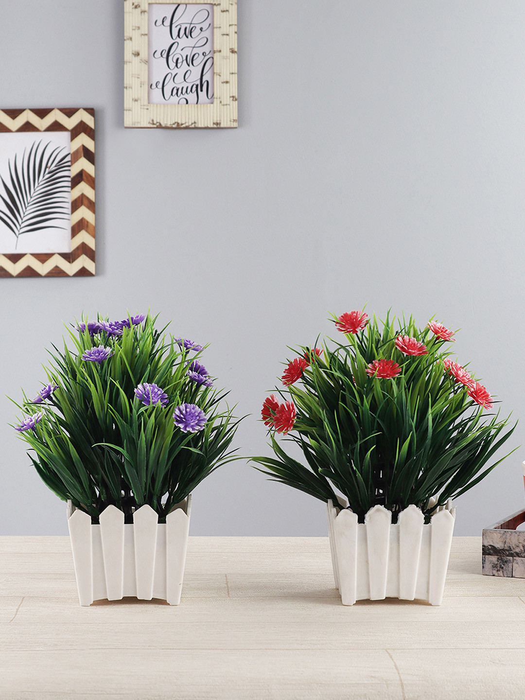 

FOLIYAJ Set of 2 Purple & Red Artificial Gerbera Plants With Pots