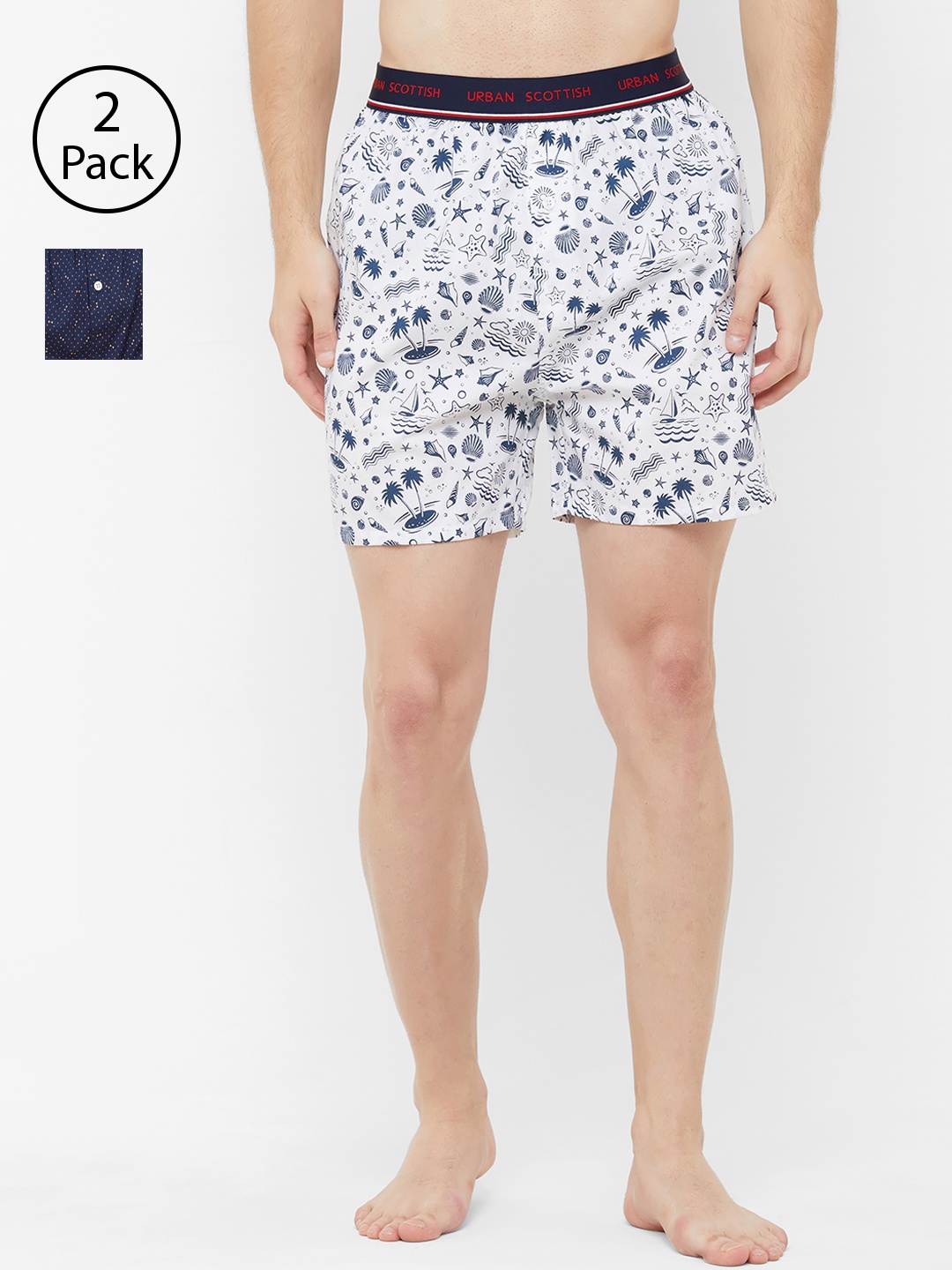 

URBAN SCOTTISH Men Pack of 2 Printed Pure Cotton Boxers USBX2036, Blue