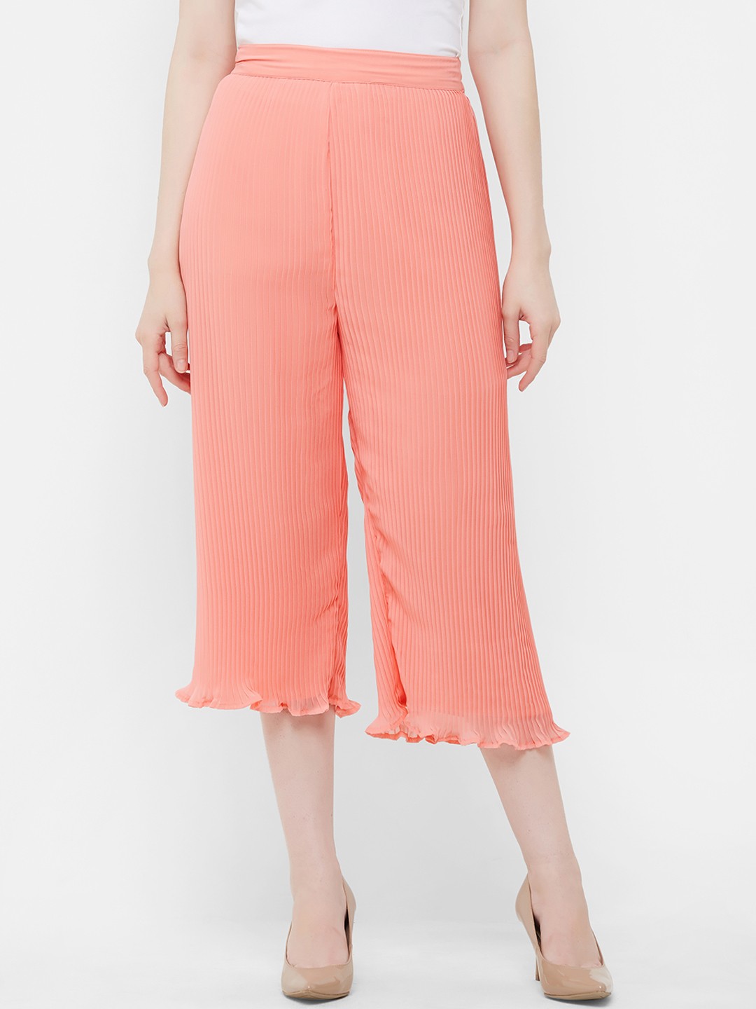 

MISH Women Peach-Coloured Solid Wide Leg Palazzos