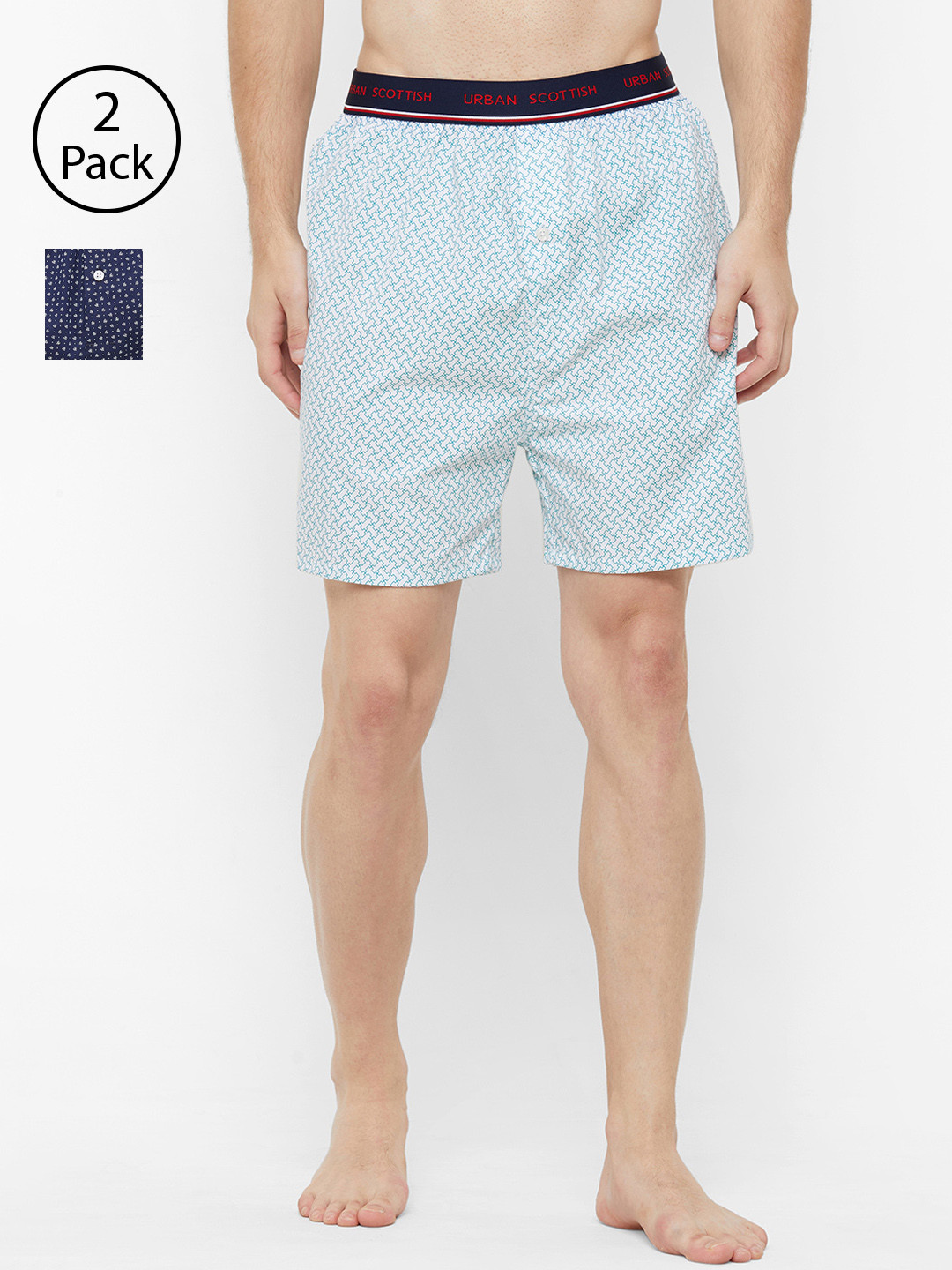 

URBAN SCOTTISH Men Pack of 2 Blue Printed Pure Cotton Boxers USBX1915A