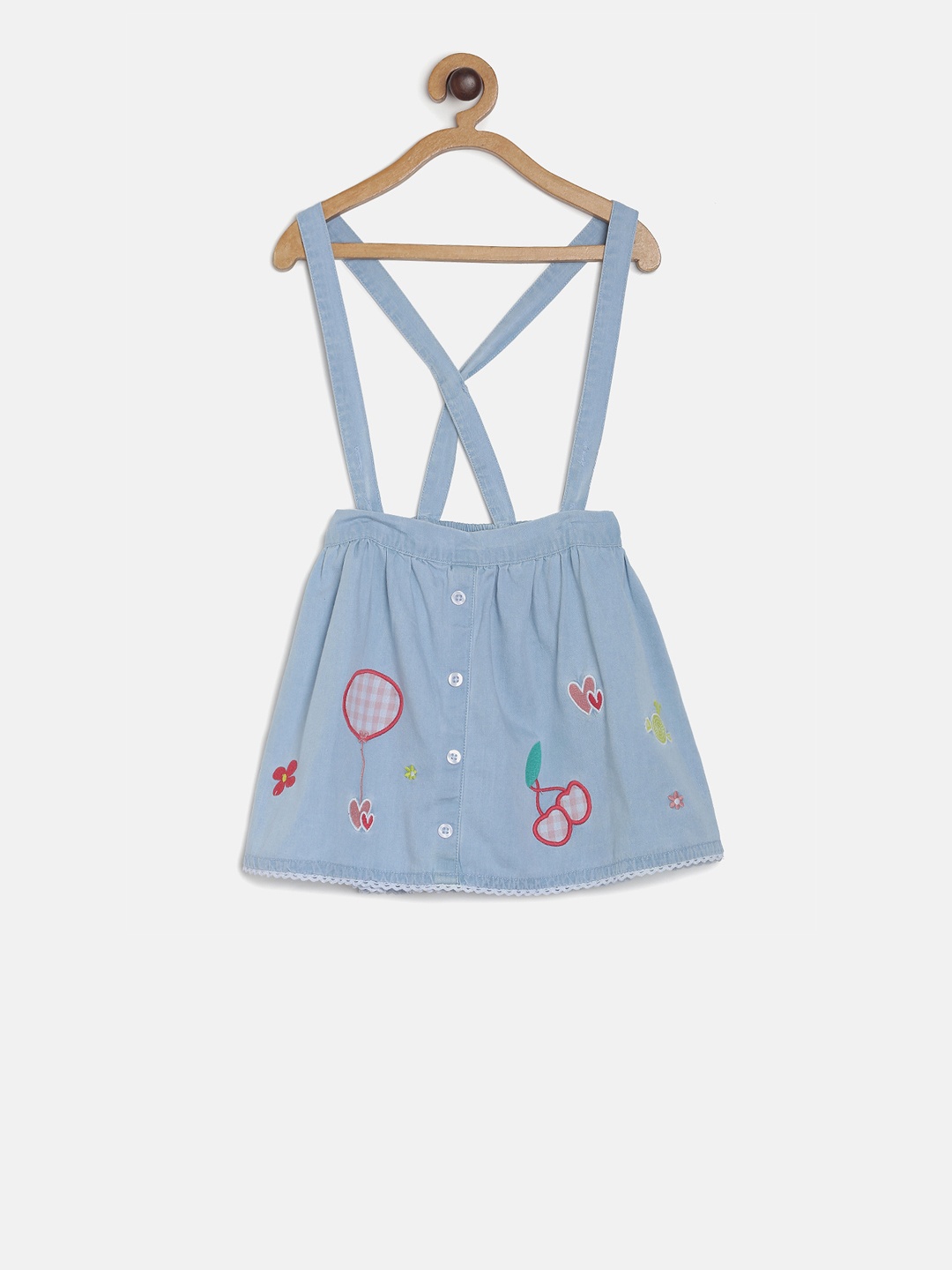 

MINI KLUB Infant Girls Blue & Red Embroidered Pinafore Knee-Length Skirt