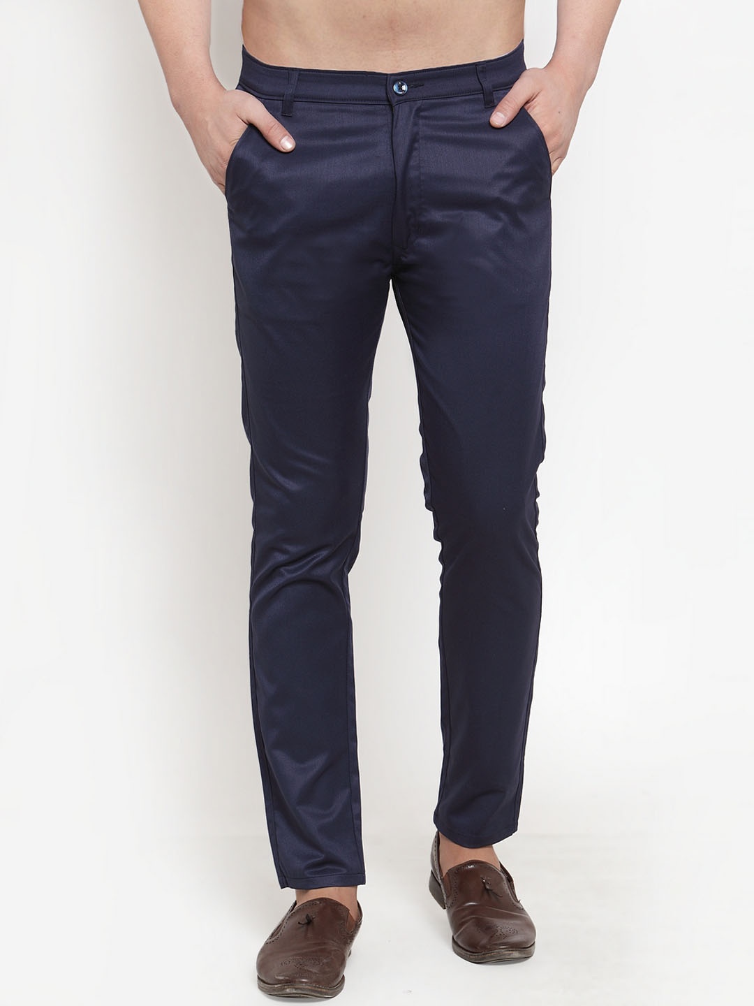 

JAINISH Men Navy Blue Smart Slim Fit Solid Regular Trousers