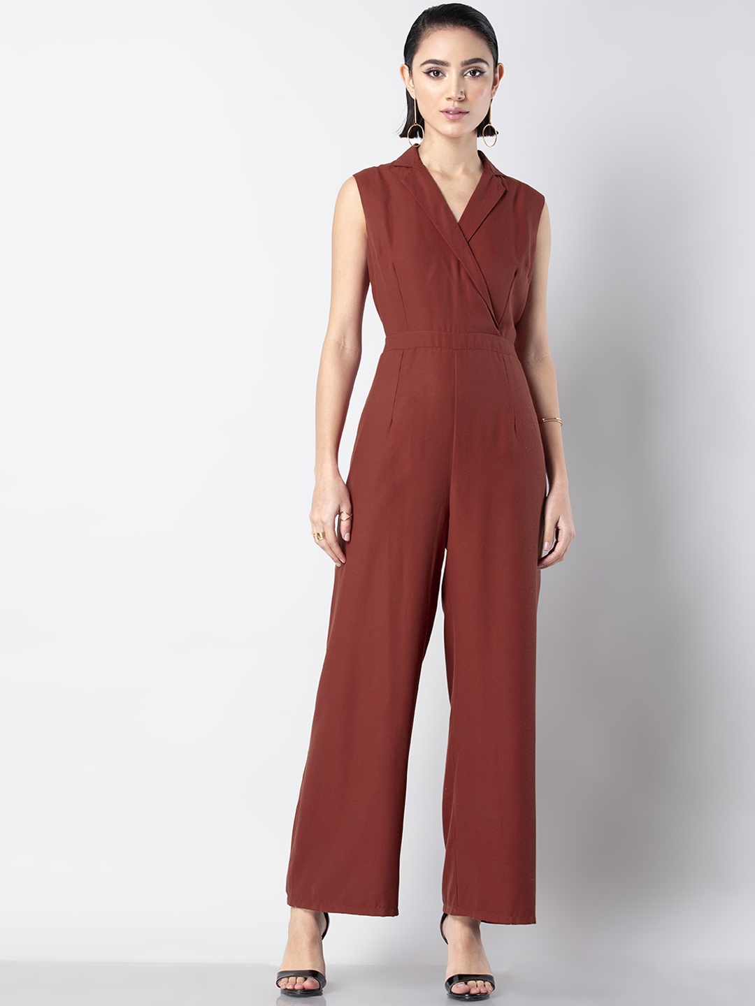 

FabAlley Women Rust Red Solid Basic Jumpsuit