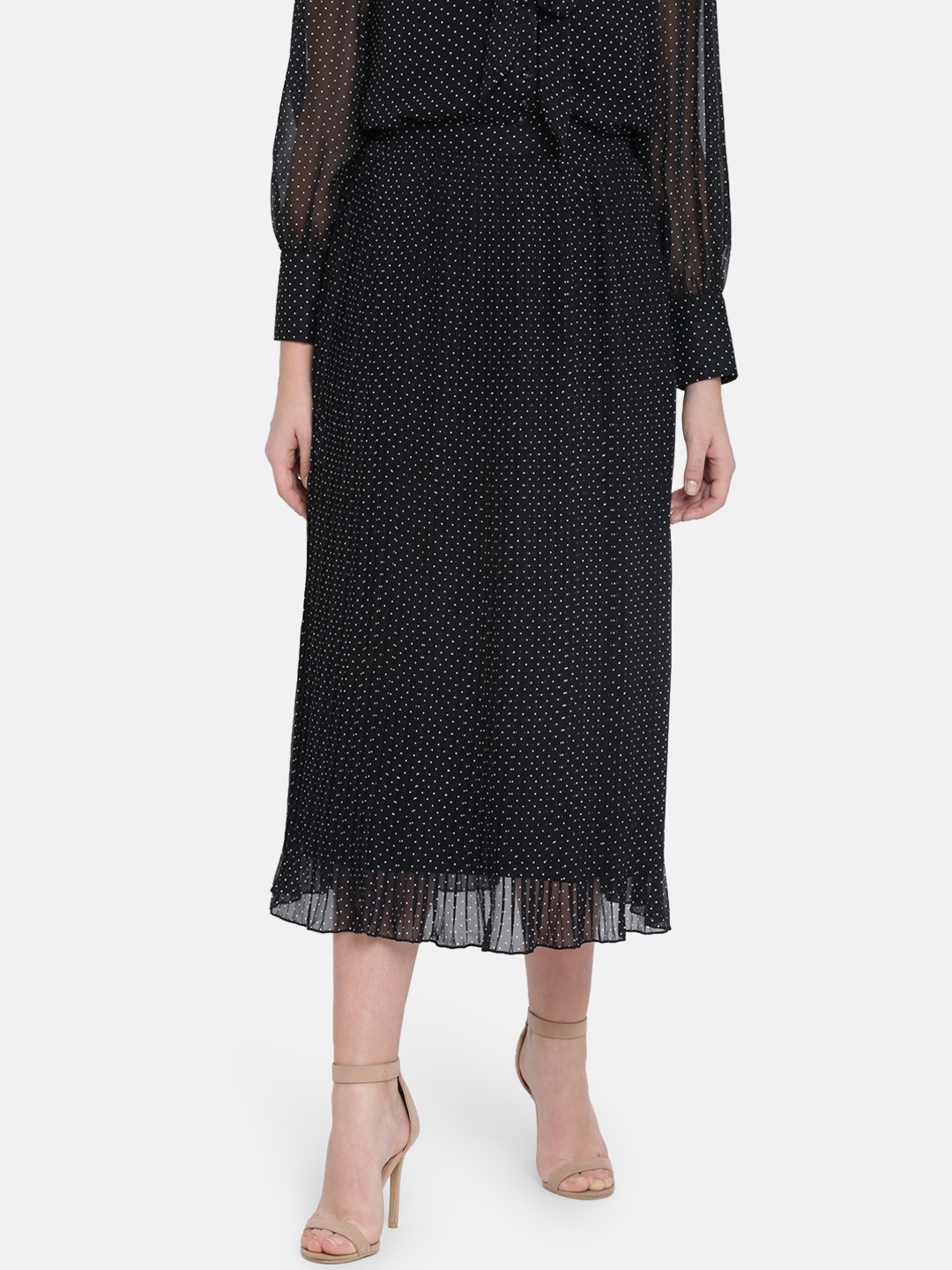 

ISU Women Black Printed Pleated A-Line Midi Skirt